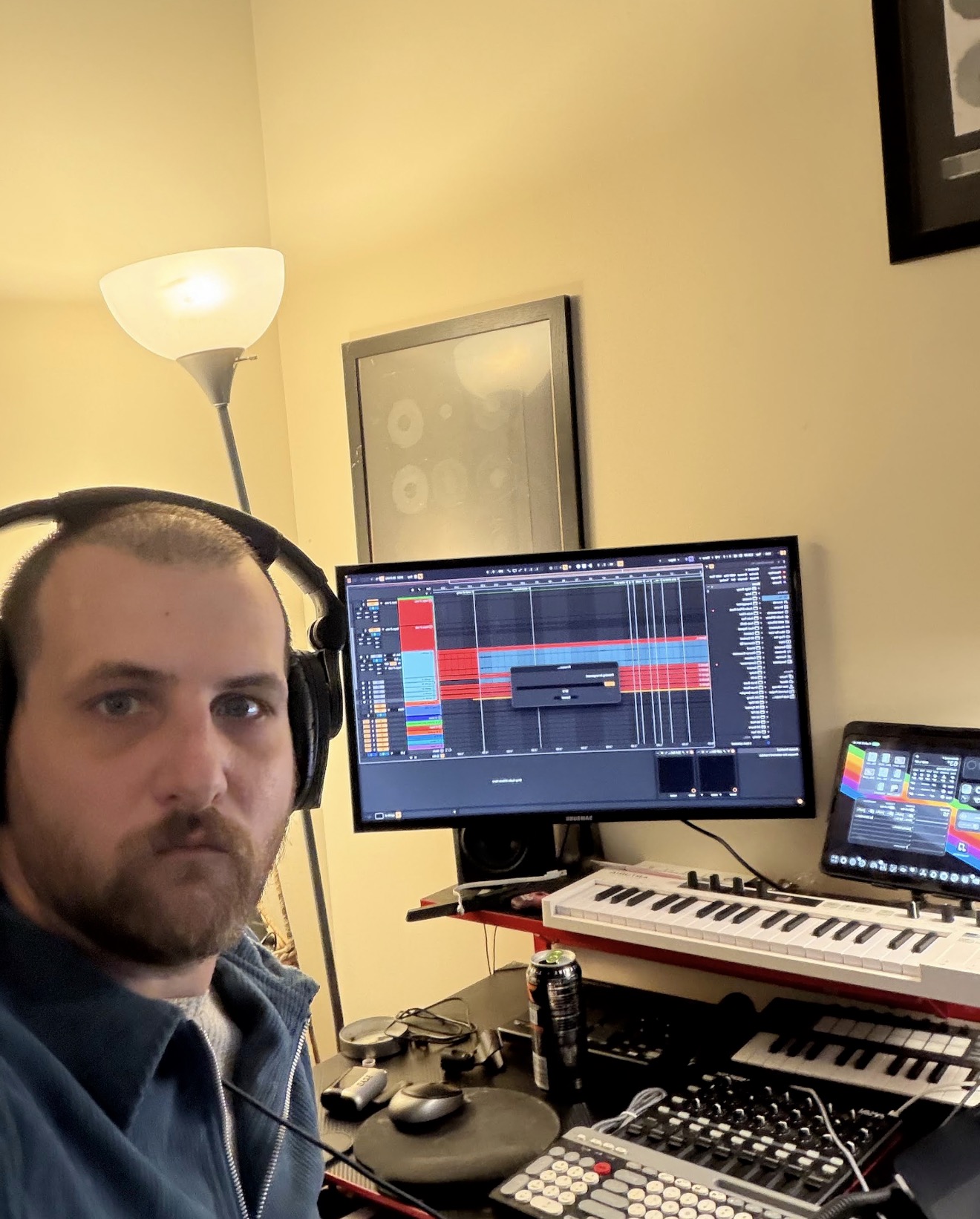 Randy Bryan Moore seated at his home studio workstation using Ableton